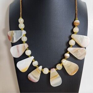 Vintage Mother Of Pearl Shell Bib Necklace